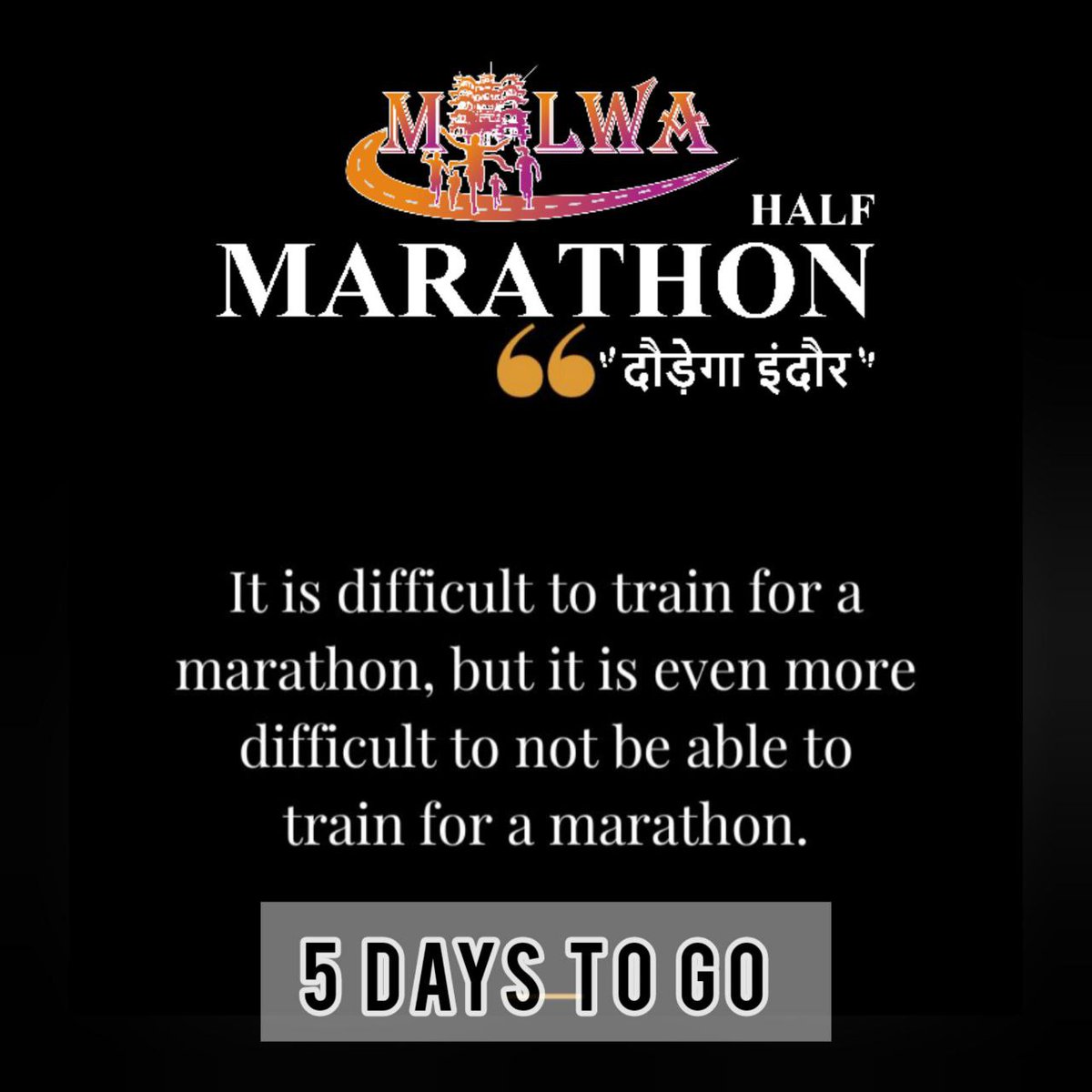 MalwaMarathon's tweet photo. Are you ready to participate in half marathon?
Malwa Marathon #दौड़ेगाइंदौर
Registration open now👇🏻
https://t.co/9mN4Wu59nK
#malwamarathon #greensole #sail #radiomirchi #pr24*7 #magiczero #indorewillrun #stepupindiasports #daudegaindore #wecreaterunners #runner #RunningMan https://t.co/re4YRQBOWM