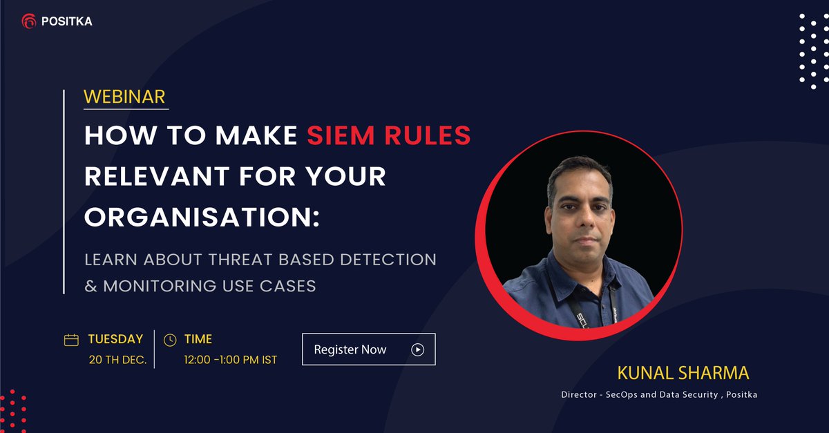 positka's tweet photo. Wish to learn threat monitoring from the best?

Then this webinar is for you.

Register FREE now:https://t.co/nEP7hIFNR8

#cybersecurity #splunk #cloudsecurity https://t.co/oW6YjIFdRx
