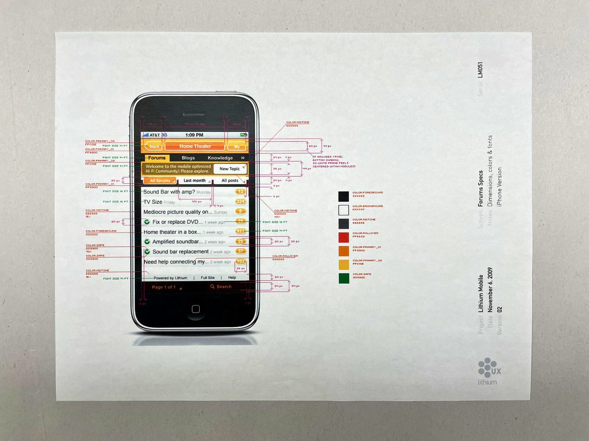 looscannon's tweet image. Going thru old files and ran across this spec sheet for our brand-able community product at Lithium (now @Khoros) from 2009. Pre-design tokens and pre-LESS/Sass, we called them theme variables and built our own CSS pre-processor w/ Freemarker. Not as 🌶 as things are today.