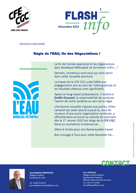 CFECGC_SUEZ's tweet photo. Flash Transfert de salaries Suez vers la régie de Bordeaux : La force et les valeurs d'un VRAI syndicat d'encadrement pour les TSM et Cadres avec sa Fédération que se doivent représenter les régies, les sociétés, en France et dans la communauté Européenne. Oui c'est notre ADN https://t.co/vcWfgtQaX3