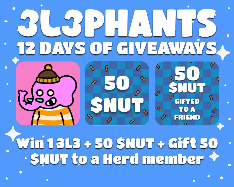 3L3NFT's tweet photo. 🚨 12 DAYS OF GIVEAWAYS #7 🚨

Day 4/Prize 1 wins this clean toothless 3L3 + 50 $NUT!

If you win you must choose an 3L3 holder to receive a gift with you 🥜

To enter:
- Like &amp; RT
- Follow 
@3L3NFT
 
- Tag a Herd

Ends: 2 hours 👀

Notifications on ✅

#3L3Xmas https://t.co/P670qDibwi