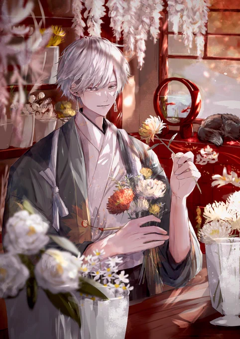 #100日チャレンジ九尾狐の花屋#イラスト #創作男子(↓ツリーにゆる設定) 