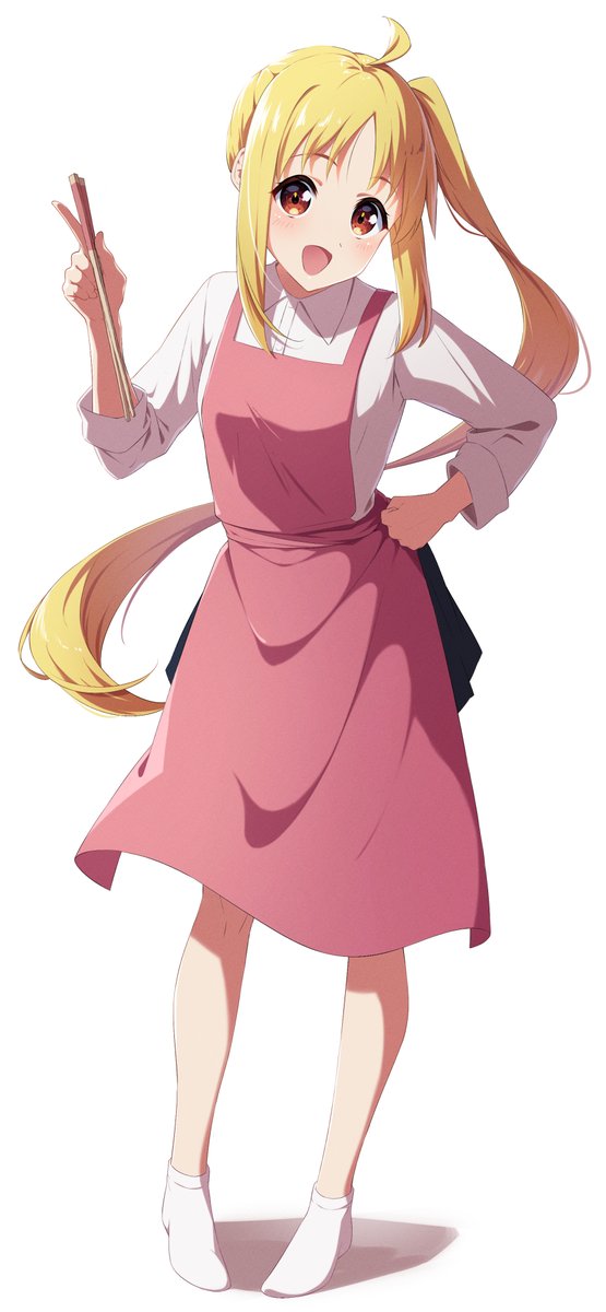 ijichi nijika 1girl solo apron blonde hair long hair side ponytail skirt  illustration images