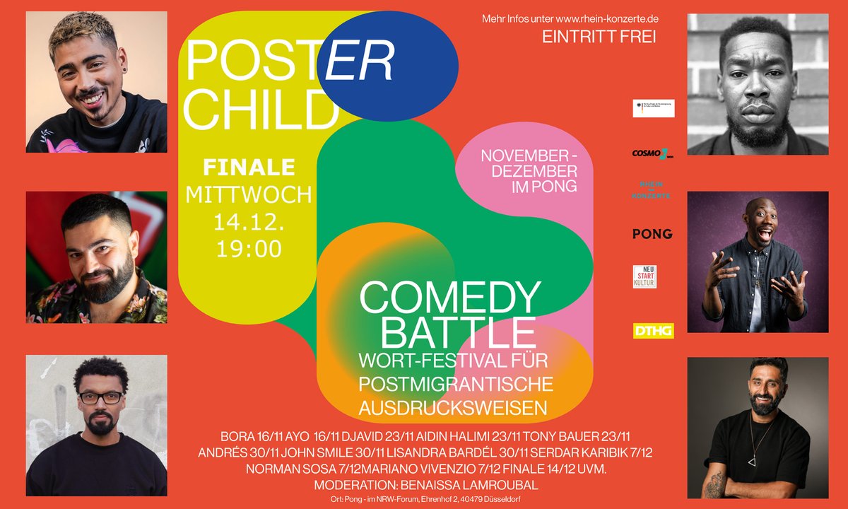 Morgen, Mittwoch, 14.12. um 19:00 findet das Finale der Comedy Battles im PONG (Foyer <a href="/NRW_FORUM/">NRW-Forum Düsseldorf</a>) statt. Der Eintritt ist frei. Mit dabei sind:
Samuel Sibilski
Ayo
Tony Bauer
Serdar Karibik
John Smile
Djavid
Moderation: Benaissa Lamroubal
#comedy #finale #düsseldorf #eintrittfrei