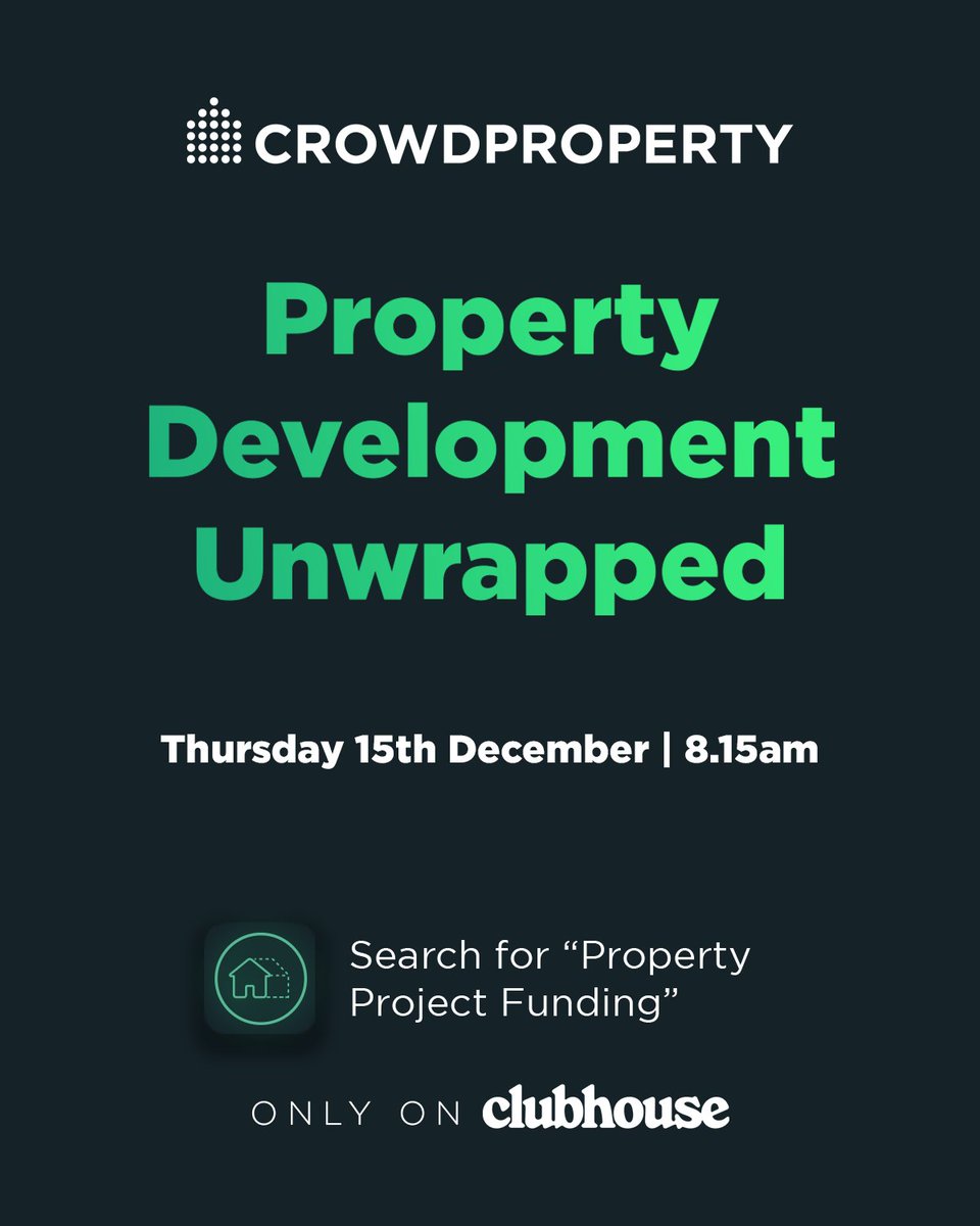 Join our property experts on #Clubhouse
tomorrow at 8:15am, discussing the property market
and answering your property development questions.

Save your place at buff.ly/3CI6i0T.

Search for 'Property Project Funding'.

#TogetherWeBuild <a href="/cpcapitaluk/">cpcapitaluk</a> <a href="/CrowdPropertyUK/">CrowdProperty</a>