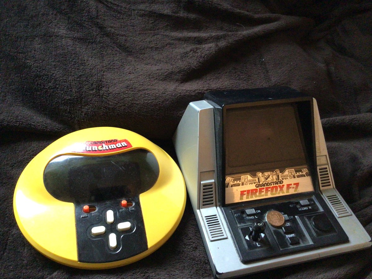 Flook666's tweet photo. Day 13 of #RandomRetro #AdventCalendar
And it’s some I’m earliest gaming experiences…Grandstand’s #Munchman and #FirefoxF7 !
Both of these are my originals, which is why there’s a penny stuck to Firefox’s on switch to keep it on, as it broke!
#retrogaming #GamersUnite https://t.co/0L1kUE2BtG