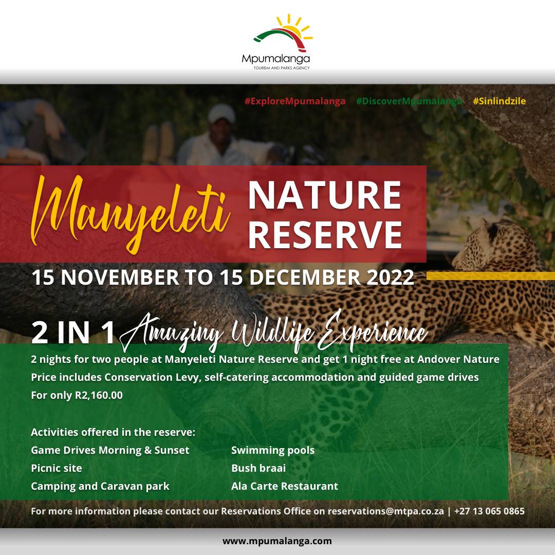 Mtpatourism's tweet photo. Don’t forget to book your festive season getaway in one of Mpumalanga’s beautiful nature reserves.  

Email reservations@mtpa.co.za or call 013 065 0865 for reservations.

#DiscoverMpumalanga #MpumalangaFestivities https://t.co/OFqwOH0UEC