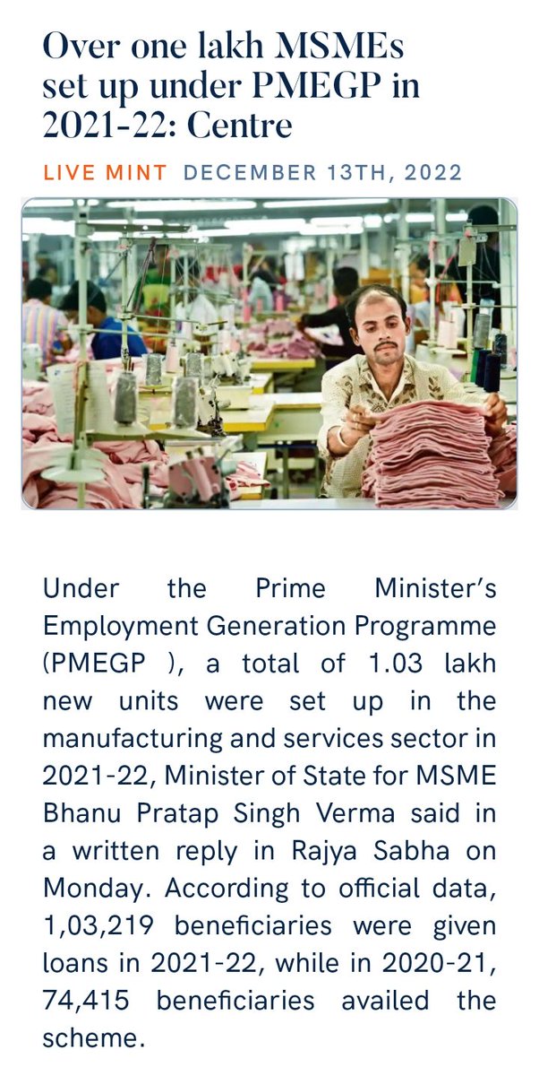 ColPKSingh1's tweet photo. Over one lakh MSMEs set up under PMEGP in 2021-22: Centre
https://t.co/TtcumVEuzr via NaMo App https://t.co/SQWeBzQJax