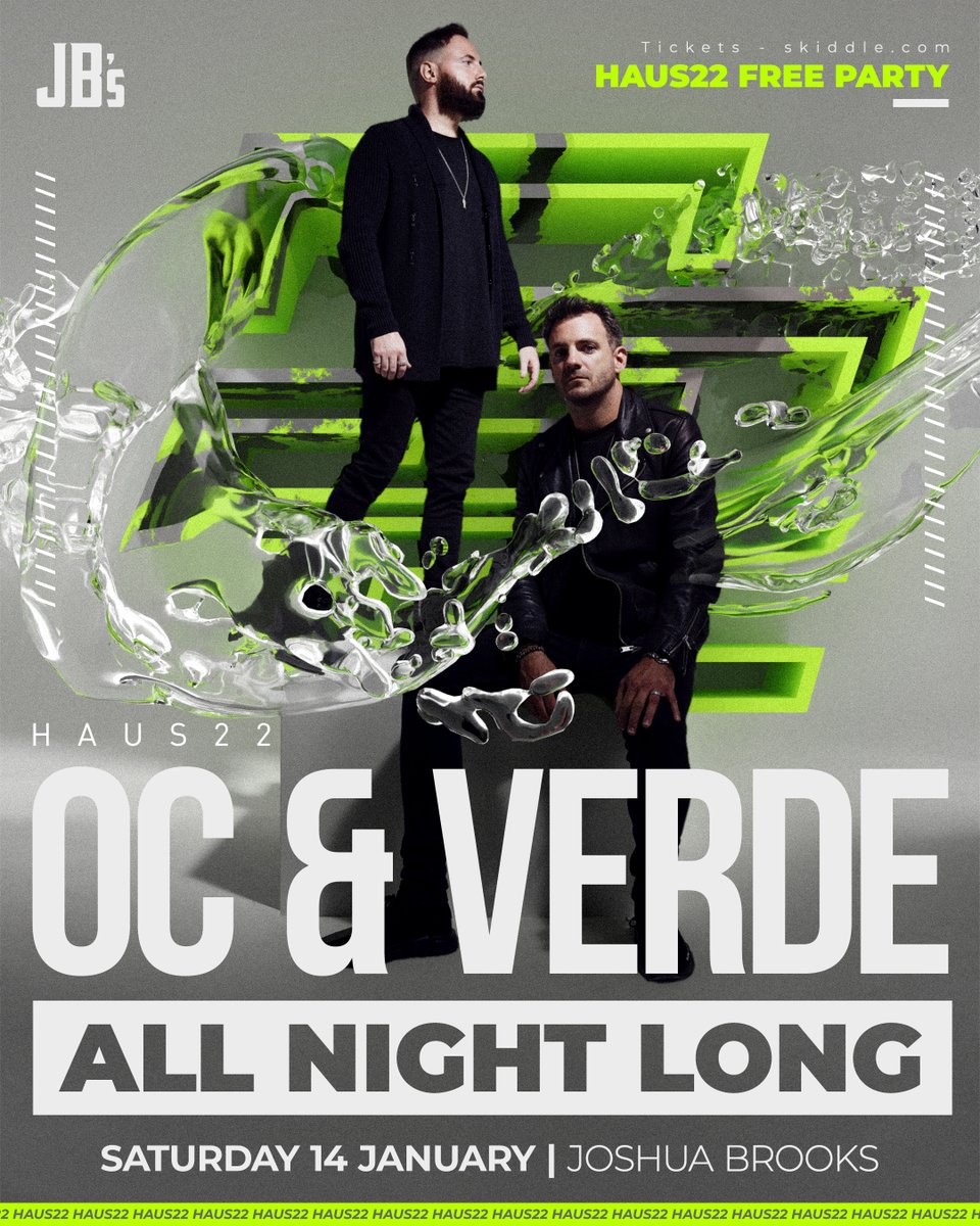 JUST ANNOUNCED!

We are back at <a href="/JoshuaBrooksJBS/">Joshua Brooks</a> on Saturday 14th January for our annual free party with <a href="/OCandVerde/">OC & Verde</a> all night long! Tickets allow free entry until 11PM (£10 after). 🔥

Free tickets available HERE - bit.ly/H22Jan
