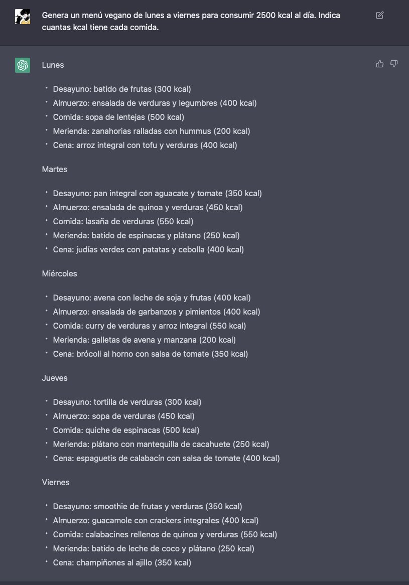 marhs_'s tweet photo. @abn Cuando genera código hace algo parecido, da respuestas que parecen correctas hasta que compruebas si de verdad lo son. Dudo yo que ese menú llegue a 2500 kcal, así que le he pedido que desglose calorías por comida: añade comidas y aún así no supera las 2000 kcal por día. https://t.co/HYiNUpF4R2