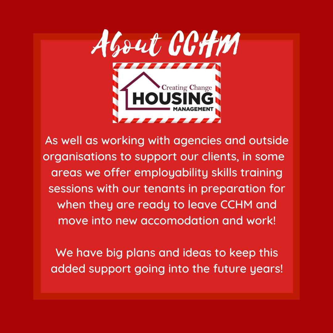_CCHousing's tweet photo. 🎁🎄 ✨ CCHM Advent Calendar - Day 13 ✨ 🎄 🎁

In some of our portfolios, we have started to offer employability skills training to our tenants to have a starting point in order to secure work, volunteering or placements.

#CCHM #CreatingChange #CCHMAdvent #Christmas https://t.co/ASCBHvNae0