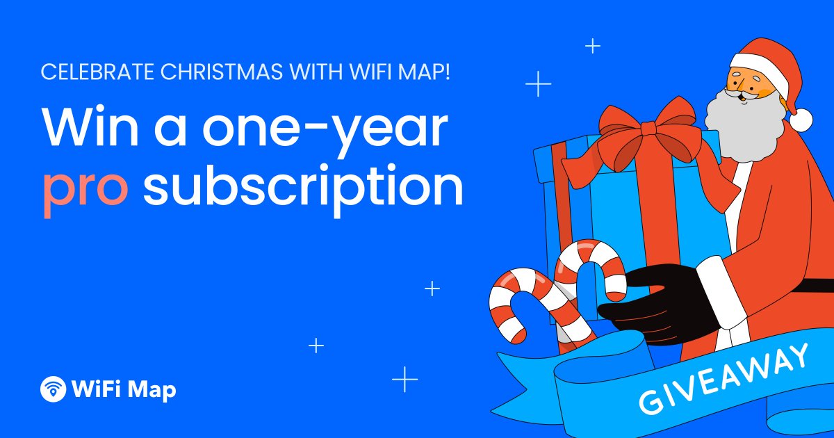 🎄🎁CHRISTMAS GIVEAWAY🎁🎄

Celebrate Christmas with WiFi Map to win a pro subscription for you and a friend!

To win:
⭐ Follow &amp; retweet <a href="/wifimapapp/">WiFi Map</a>
⭐ Tag a friend and win together!

20 winners will get a year's unlimited VPN &amp; offline maps with 100 million hotspots worldwide!