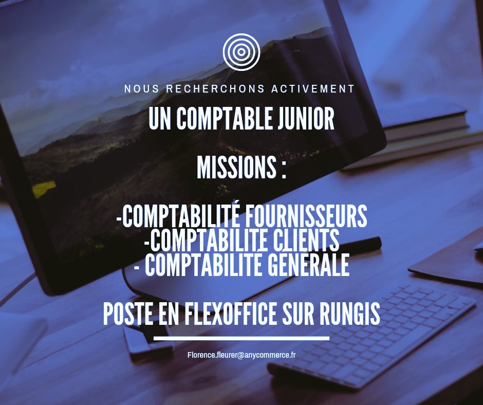 Bonjour, 

Nous recrutons un comptable junior, c'est une création de poste ! <a href="/AnyCommerce_io/">Anycommerce</a>
Un poste évolutif et intéressant car nous travaillons sur la création d'un groupe de trois filiales ! 
Poste en CDI, basé à Rungis
