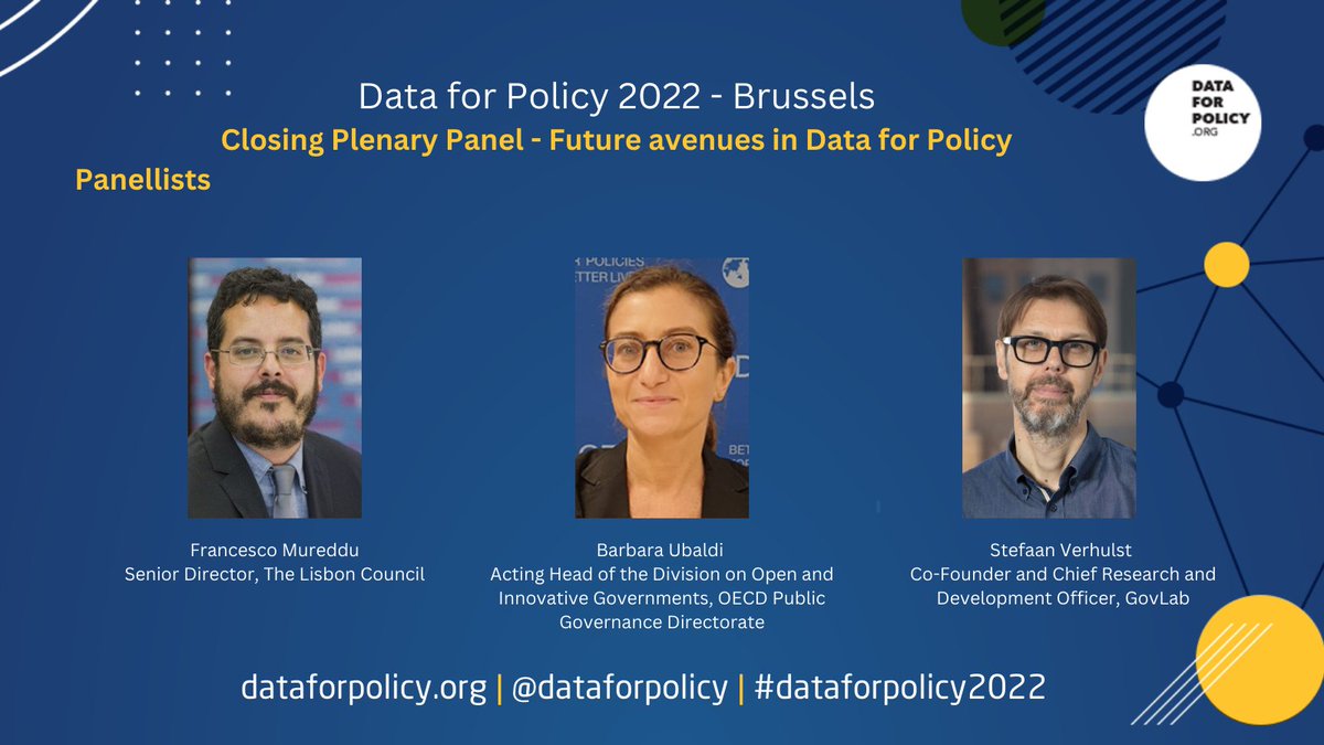 dataforpolicy's tweet image. Time for our #DataforPolicy2022 Closing Plenary Panel – Future avenues in Data for Policy. 3 regions, many themes: this is the end!

Chaired by @ZeynepEngin @turinginst, with @muredduf @lisboncouncil, @BarbaraUbaldi @OECDgov, @StefaanVerhulst @TheGovLab @nyuniversity.