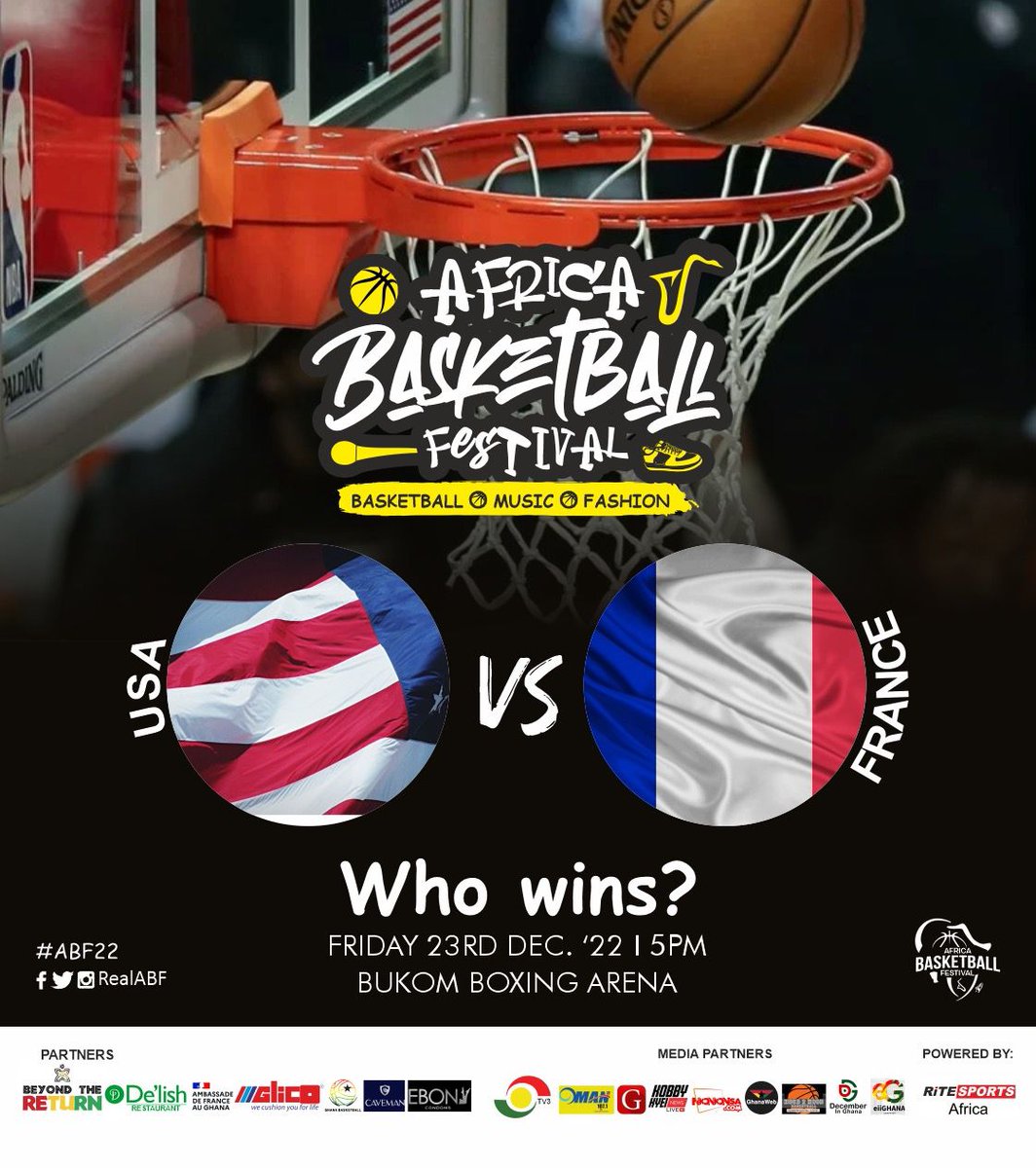 realabf's tweet photo. Africa Basketball Festival - a lifestyle event that merges basketball with music and fashion show, will on Friday 23rd December at Bukom Boxing Arena from 5pm see a game between Ghana 🇬🇭 and Nigeria 🇳🇬 while France 🇫🇷 engages USA 🇺🇸.
#abf22 #basketball #music #fashion https://t.co/79mb931nOv