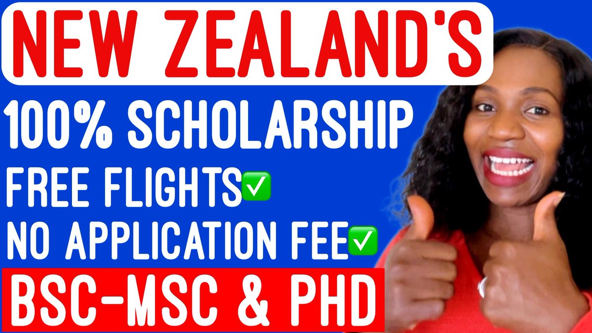 AmmyWith's tweet photo. 100% New Zealand’s Government Scholarship for Africans and Asians! Flight tickets paid and no visa application. Click here to watch it and apply. 👉 https://t.co/KVGhlMPTPD https://t.co/zTLgUcHUig