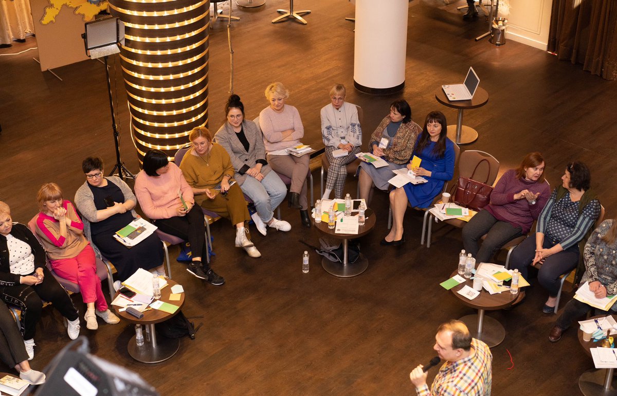 UNFPAUkraine's tweet photo. School teachers took part in the third #SEELearning training programme, thanks to support from #EdCampUkraine!
 
This innovative approach enables educators to develop attention training, compassion, ethical discernment and systems thinking and makes students more resilient. https://t.co/LhI5EiNfmY