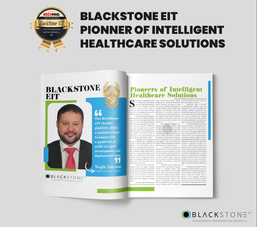 The BlackStone eIT chatbot platform offers a scalable cloud backend with a powerful AI suite of rapid development and deployment tools

Check the full post here: mytechmag.com/blackstone-eit/

#healthcaresolutions #aichatbots #healthcarechatbots #machinelearning #artficialintelligence