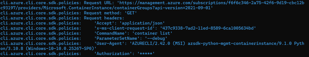 MrRoundRobin's tweet photo. @sstranger using --debug in Azure CLI you get the request the CLI is using, always a good starting point

az container list --debug https://t.co/k1eEeqfDnf