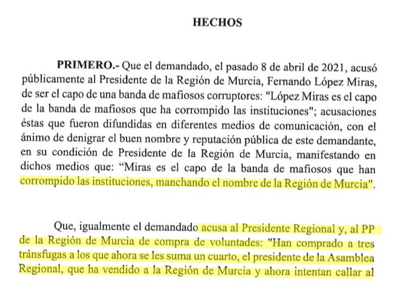 López Miras me ha demandado por la vía civil. Me pide 30.000€ por decirles lo que son y cómo actúan en la Región.

El #TransfuguismoEsCorrupción

No cederemos ante las amenazas y el chantaje de quienes están en el Gobierno comprando votos.

Al <a href="/PSOE_RM/">PSRM - PSOE Región de Murcia</a> no nos van a callar.