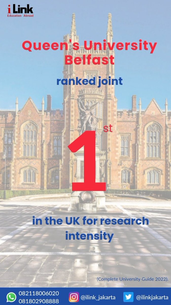 Queen's University Belfast ranked joint 1st 

Plan your study to QUB, in Belfast, United Kingdom with us! 
Free consultation, application to university, and many more

#kuliahdiluarnegeri #kuliahdiuk