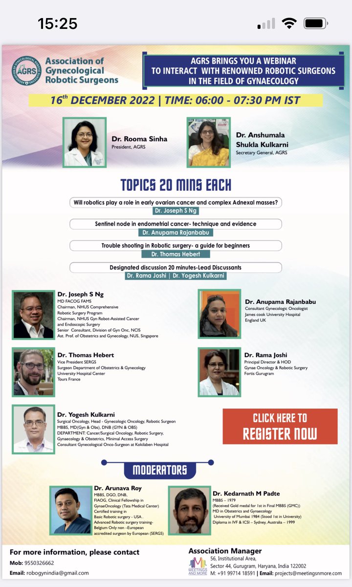 Join us for a discussion on #Robotic surgery in #gynaecologic cancers on 16th December 6 pm IST <a href="/drjoeng/">𝙹𝚘𝚎 𝙽𝚐</a> <a href="/dryogik/">yogesh kulkarni</a> <a href="/drroomasinha/">Dr. Rooma Sinha</a> @RoboGyn_AGRS <a href="/JayrajAarthi/">Aarthi S Jayraj</a> <a href="/Bhandoria/">Geetu  Bhandoria</a> <a href="/ViralGynecOnco/">Viral Patel</a> #GynOnc #AGRS