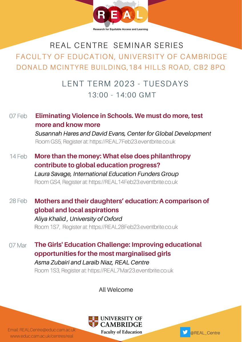 📢As 2022 draws near to a close, we are excited to share our seminar series for 2023! Such inspiring speakers - more details in this thread including how to sign up in person or online 1/5 @CamEdFac