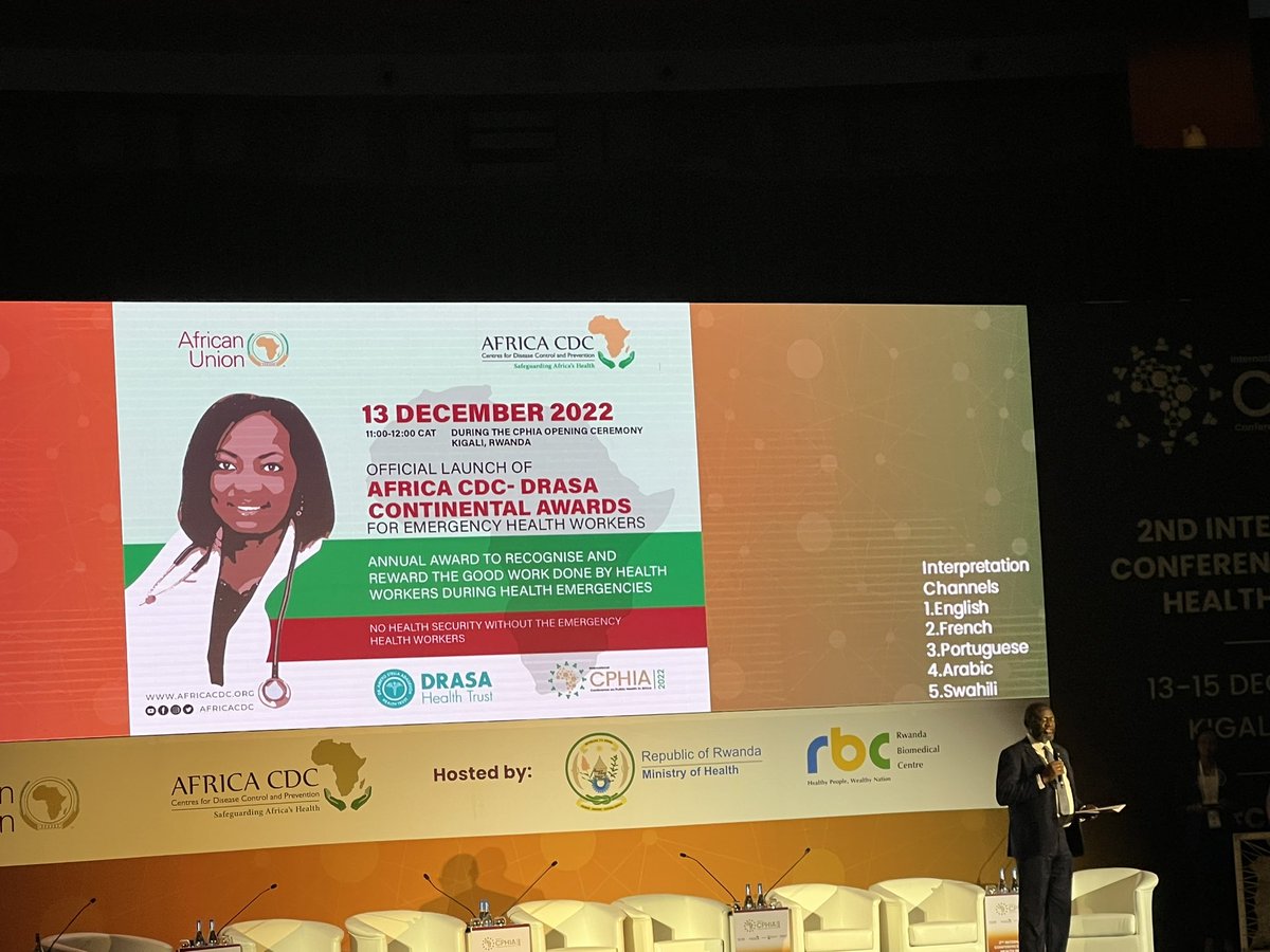 At #CPHIA2022. The <a href="/AfricaCDC/">Africa CDC</a> led by <a href="/laktarr001/">𝔻𝕣. 𝔸𝕙𝕞𝕖𝕕 𝕆𝕘𝕨𝕖𝕝𝕝 - 𝔽𝔸ℙℍ</a> gives out the first Africa CDC - <a href="/drasatrust/">DRASA (Dr. Ameyo Stella Adadevoh) Health Trust</a> award for emergency health workers as a posthumous recognition of the sacrifice of Dr. Adadevoh Ameyo during the 2014 Ebola outbreak. We applaud the her team members for their sacrifice.