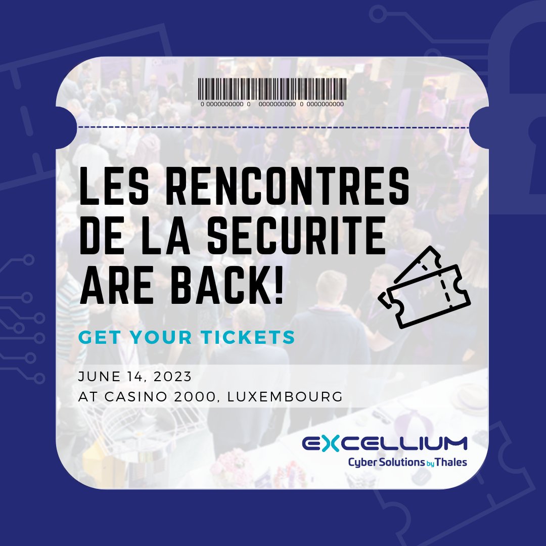 📢 Les Rencontres de la Sécurité are back !

A unique opportunity for you to meet cybersecurity experts in the heart of Luxembourg.

Don't hold back and register now ➡ eventbrite.be/e/rencontres-d…

#RDLS #excellium #xlm #sécurité #cybersecurity #IT #luxembourg #belgique #tech