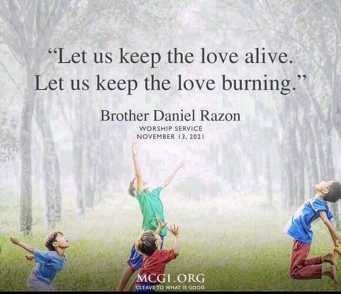 RICOTALEGRIA1's tweet photo. "Let us keep the love alive. Let us keep the love burning."

- Bro. Daniel Razon

Reading Your Heart
#PureDoctrinesOfChrist
#GlobalPrayerForHumanity https://t.co/YU2bmBU0DX