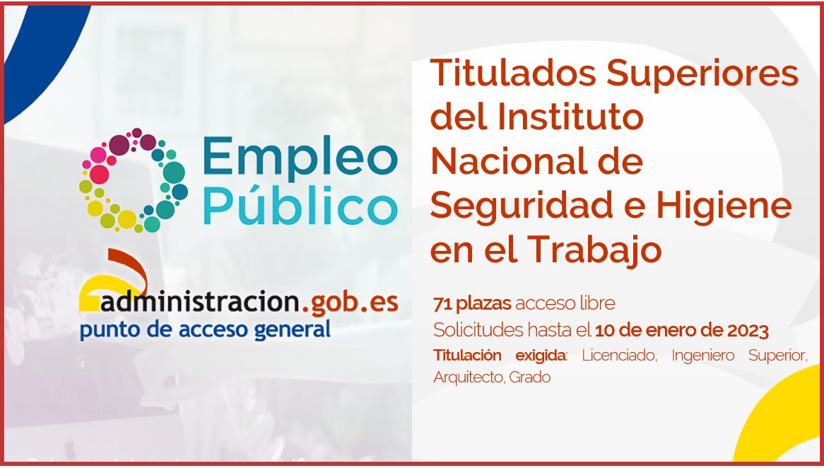 060gobes's tweet photo. Abierto el plazo de inscripción en #ProcesoSelectivo para ingreso en:
▶️Escala de Titulados Superiores del Instituto Nacional de Seguridad e Higiene en el Trabajo #INSHT de @empleogob (71 plazas)◀️
👇
https://t.co/dmJbh2OTQO
#OEP2021 #OEP2022 https://t.co/Z9xqSHWNGG