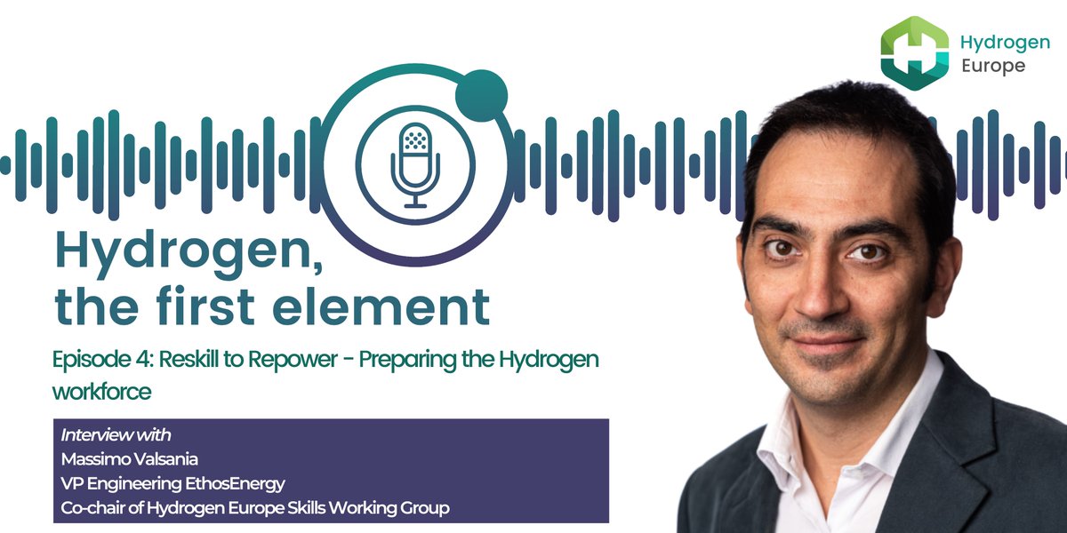 Hydrogen Europe (@h2europe) on Twitter photo A new episode of our #H2FirstElement podcast is out!
Our Chief Technology & Market Officer, S. Jackson, talks w/ M. Valsania, <a href="/EthosEnergy/">EthosEnergy</a>, about the skills needed in the #hydrogeneconomy & the policies to be implemented, also in light of the upcoming #EUYearOfSkills A new episode of our #H2FirstElement podcast is out!
Our Chief Technology & Market Officer, S. Jackson, talks w/ M. Valsania, <a href="/EthosEnergy/">EthosEnergy</a>, about the skills needed in the #hydrogeneconomy & the policies to be implemented, also in light of the upcoming #EUYearOfSkills