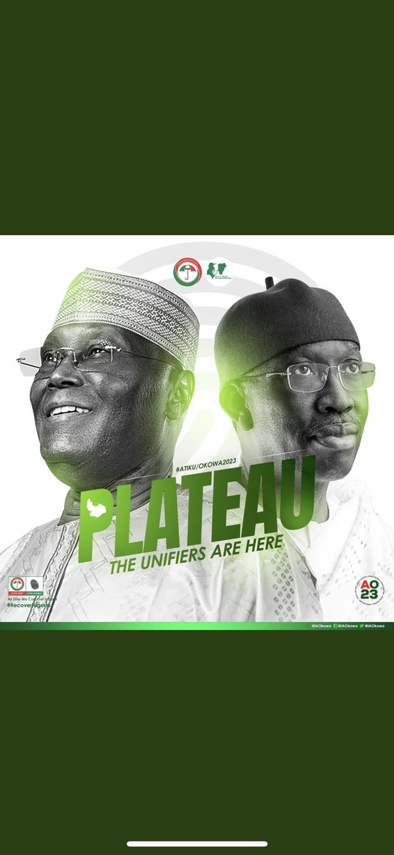 bashuberh's tweet photo. The symbols of national unity and prosperity will be in the home of peace and tourism today.
There presence will assured the good people of plateau how ready they are to #RecoverNigeria and #RecoverJos.
@atiku and β¦@IAOkowaβ© in plateau.
#RecoverJosWithAtiku
#AtikuKawai https://t.co/riXCU5wYAj