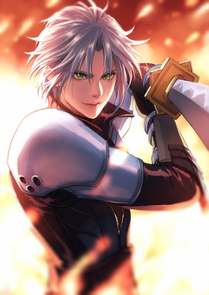 sephiroth 1boy male focus weapon holding weapon armor solo sword  illustration images