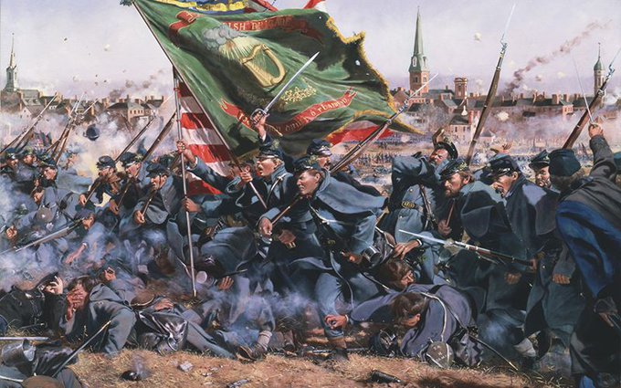 irelandbattles's tweet image. #OnThisDay 1862 The Irish Brigade charged the Confederate Army in a frontal attack at Marye's Heights at the Battle of Fredericksburg. Of the 1,200 that started the attack, 545 men were killed, wounded or missing, all shot down by an Irish unit from Georgia.
#Ireland #History