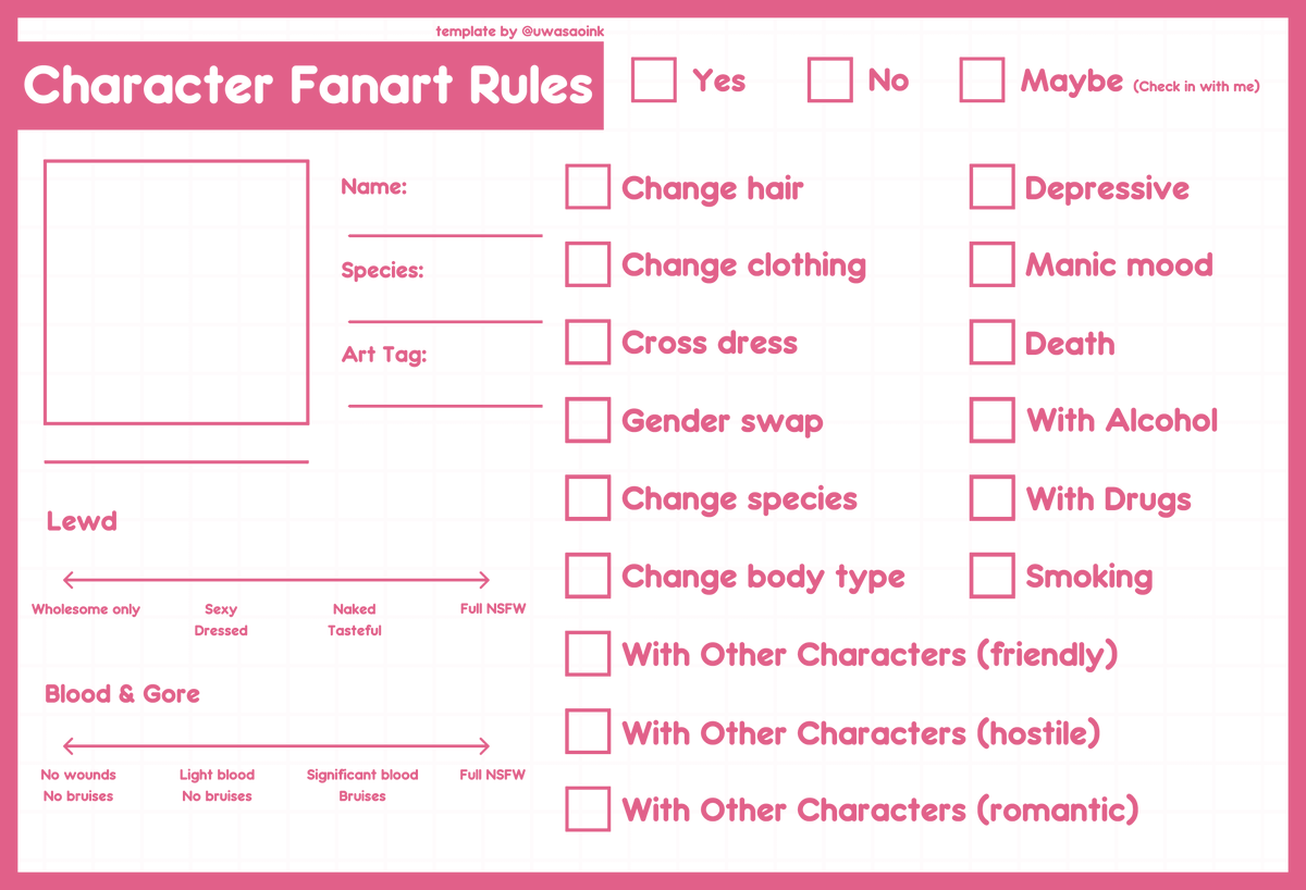 UwasaOink's tweet photo. 📝Fanart Rule Template📍

꒰Hi! I made this template for ppl to use to clearly indicate what type of VTubers/OC fan content they are ok with or not! 🐷 Enjoy!꒱
꒰more colours on my Ko-fi for free ❣️꒱

 🛒https://t.co/Wv3k5rRxSk

#uwacreate #vtuberassets #vtuber素材 #フリー素材 https://t.co/QJxsZOYzj5