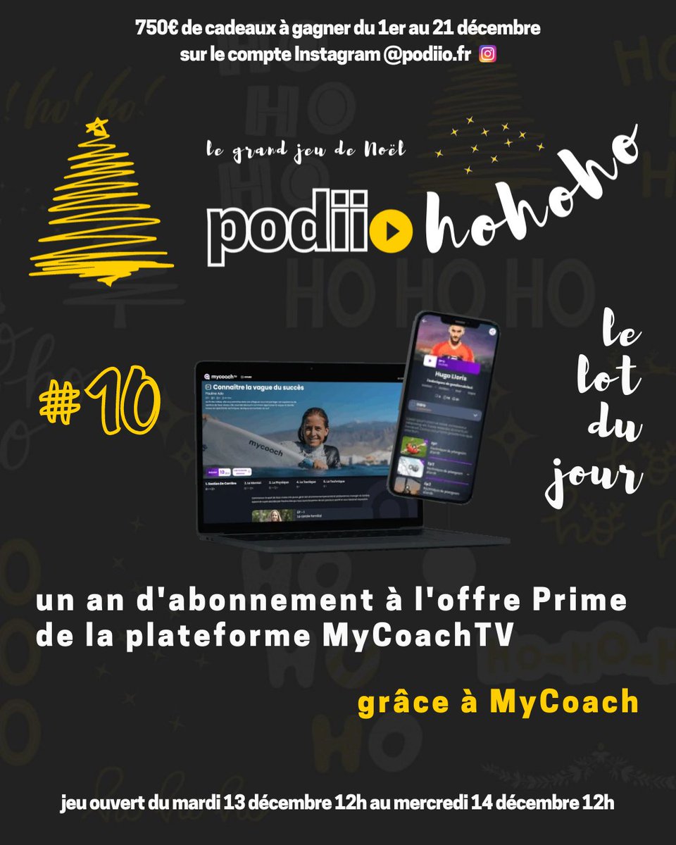 podiio_'s tweet image. A gagner sur notre compte Instagram avant mercredi 12h 🎁

Un an d'abonnement à @mycoach où les plus grands sportifs donnent des cours en vidéo 🤳

Par ici 👉 instagram.com/p/CmGxA4NrNIX/…

🎅 Tout au long du mois de décembre, 750€ de cadeaux à gagner avec Podiiohohoho : suivez-nous !