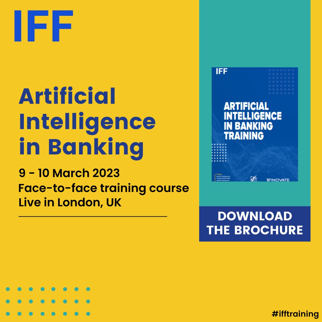 Discover the effect of artificial intelligence in the #banking sector with our two-day face-to-face #training course in #London, UK. 
Download our course brochure to learn more: bit.ly/3WbK8uF
Contact us at Sarita.Johnson.AE@informa.com for more information