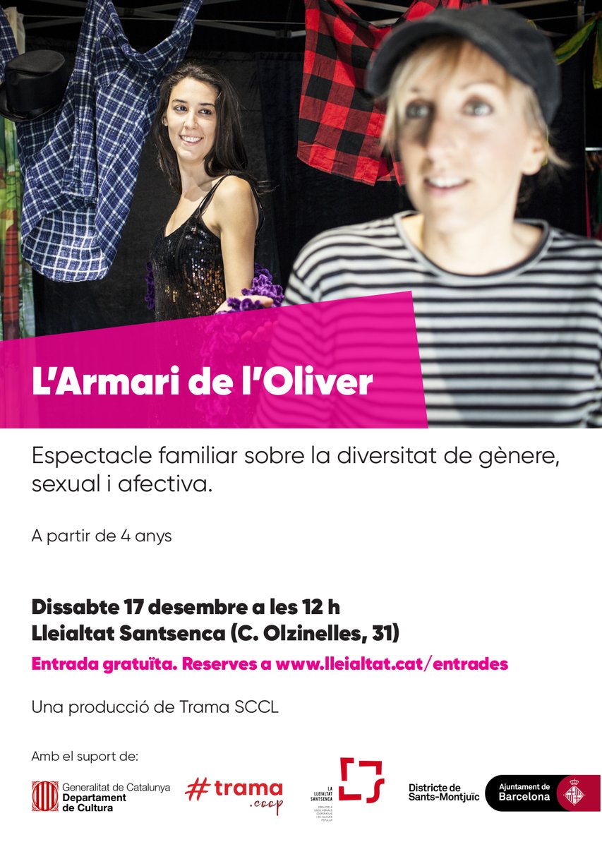 Lleialtat's tweet photo. 👩‍👩‍👧‍👦👩‍👧‍👦 Dissabte... #espectaclefamiliar amb «L’Armari de l’Oliver», un conte per fomentar la diversitat de gènere, sexual i afectiva i les lluites feministes i LGTBI+

🎄🎄 Activitat gratuïta >>>> + 4 anys >>>> inscripció >>>> https://t.co/lzZ4Pnh5ly https://t.co/x5Xj2Td17q