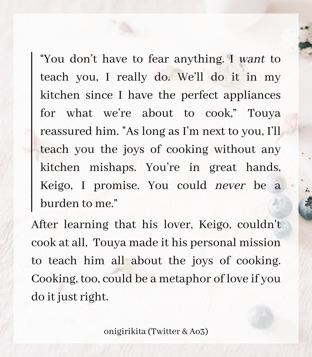 onigirikita's tweet photo. take my hand (take a chance) | @DabiBigBang fic
 
- DabiHawks Cooking Fic | Pro-Hero AU
- 13.6k | Fluff | T
 
After learning that Keigo couldn’t cook, Touya chose to teach him how to do so. Cooking could be a metaphor of love if you do it just right.
 
🔗: https://t.co/EtSp5Ti5Kr https://t.co/dZdnf9T3P3