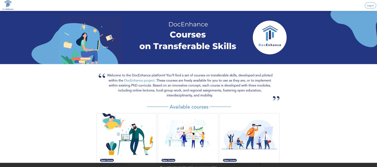 🎉The DocEnhance Platform is now live at courses.docenhance.eu, incl. 3 transferable skills courses for #DoctoralEducation on Data Stewardship, career management  &amp; entrepreneurship, and supervision. 
📌Self-learning or collective resources
📌3 Modules
📌Freely accessible!
