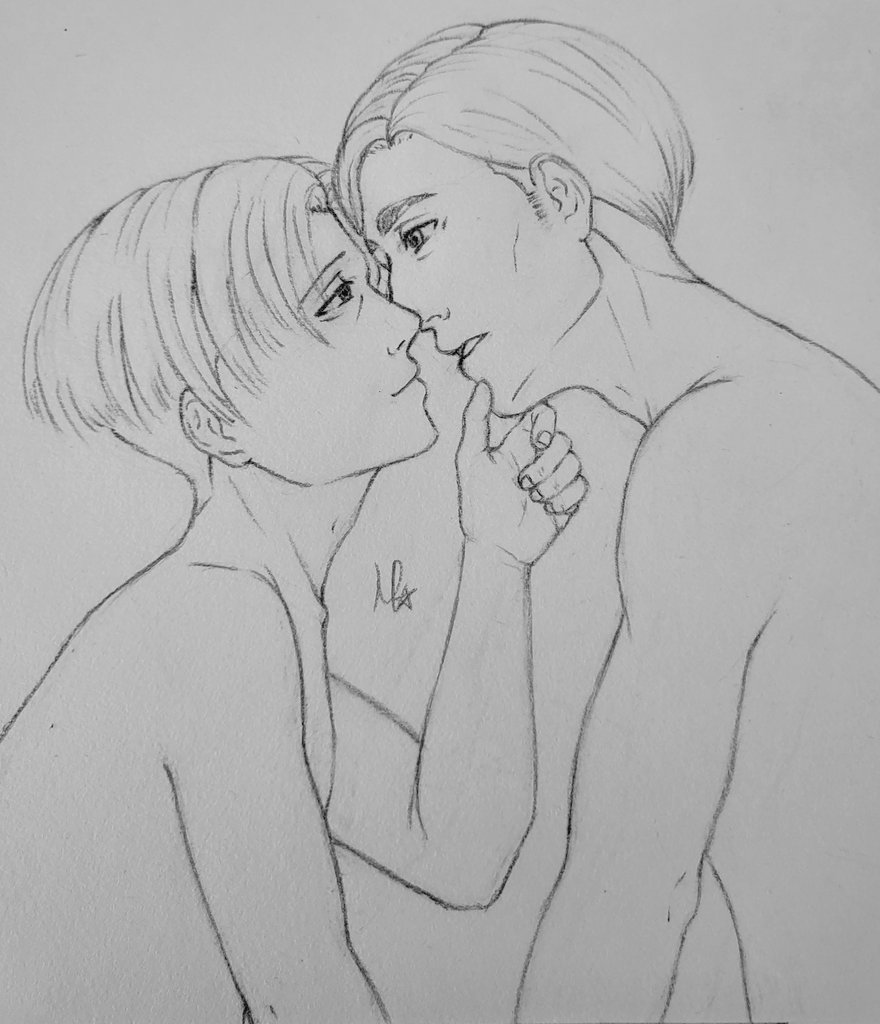 Hanako_draws's tweet photo. One of my favorite ship uwu🌸 which one do you prefer, tradizional or digital? ^^💙 #aot #attackontitan #levierwin #ship #levianderwin #yaoi #boyslove #love #art #arte #digitalart #traditionalart #leviackerman #erwinsmith #eruri https://t.co/IulvdTbaoU