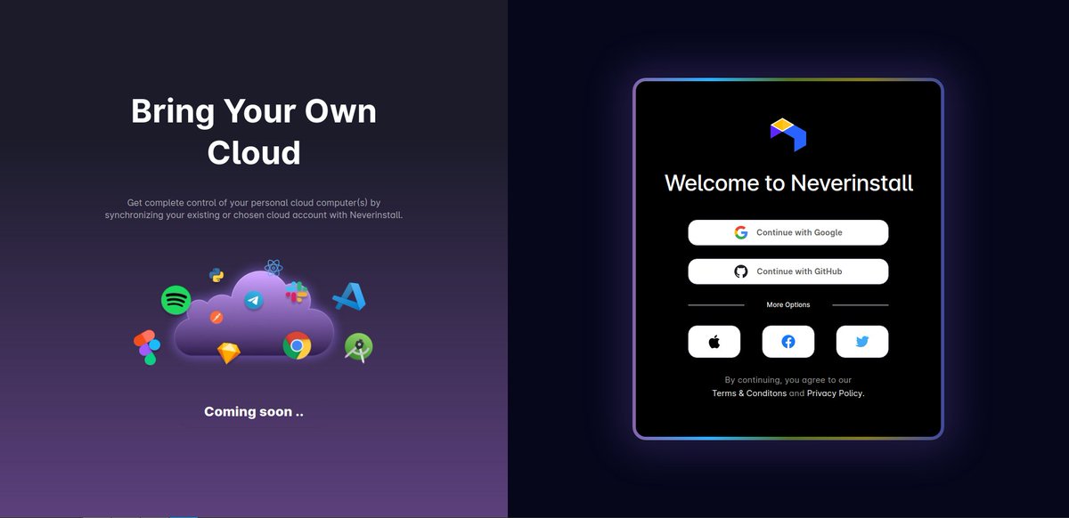 neverinstall's tweet photo. Attention all @neverinstall  fans! Our new sign up page is live and it's better than ever 🔥

Exciting news - BYOC is coming soon. 🚀

Check it out and let us know what you think of the fresh design!
 
#Neverinstall #BYOC #React #github https://t.co/wQ9WeHq7pz