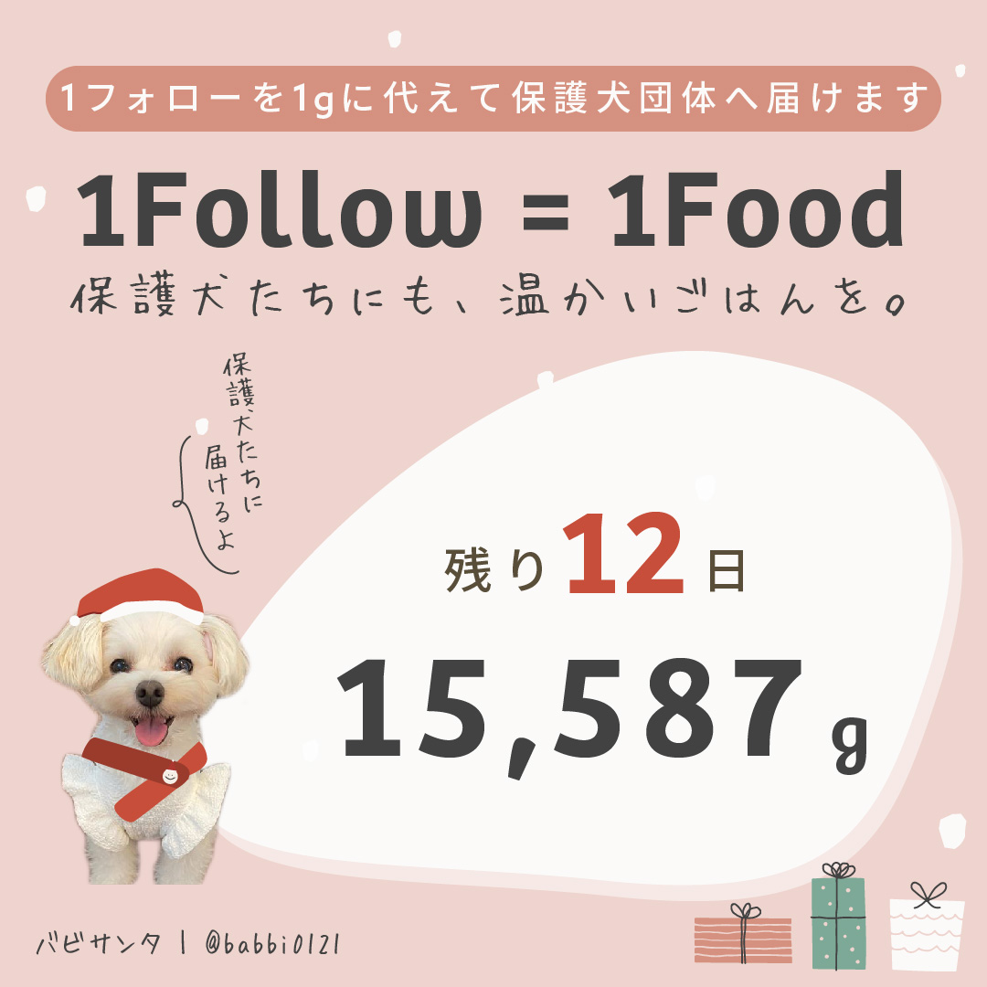 hitowan_dog's tweet photo. 今夜はパルサンタとティラツリーが遊びに来てくれました🐶🎄🎁
@babbi0121 

残り12日🙏🏼✨

1gでも多くの子達にお届けできますよう、皆さまシェア&amp;フォローしていただけたら嬉しいです🐶🙏🏼✨
シェア頂けたワンコはぜひコメントで教えてください👩‍... https://t.co/pfCfFRiQYp