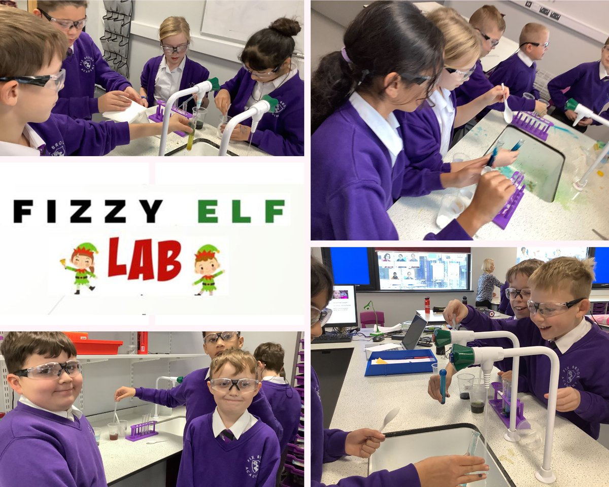 PixBrookA's tweet photo. Yr5 had their Science Spectacular yesterday. This is a special lesson each term where they get to experiment &amp; use equipment from the KS3 lab. Pupils helped Santa out in his Fizzy Elves Academy. They mixed bicarbonate of soda, vinegar &amp; food colouring to create a fizzy concoction https://t.co/lr3zW4Z6gr