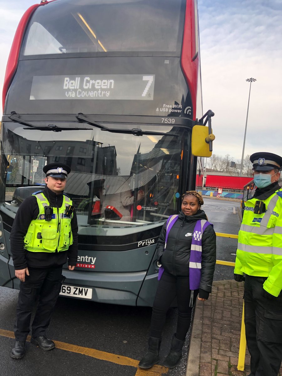 ST_Police's tweet photo. PCSO's Stretch and Gibbons have been out and about in a very cold #Coventry today offering advice and reassurance to passengers and staff at #PoolMeadow bus station this lunchtime. Thanks to Odus from @TransportForWM for showing us round, and to the drivers from @nxcoventry https://t.co/b9PzZ4ByHX