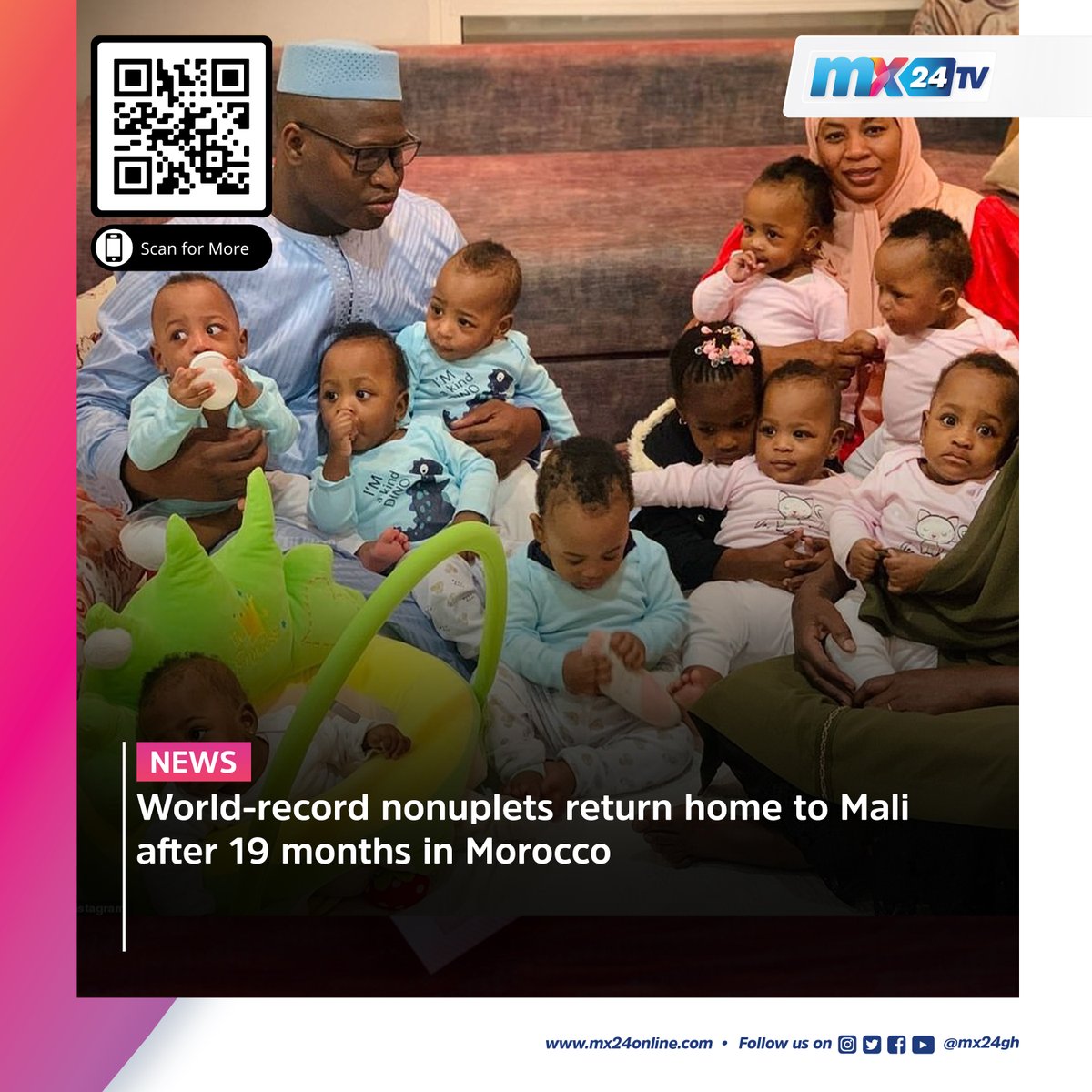 mx24gh's tweet photo. Here are the morning's biggest headlines so far. Scan the code to visit our website to read more.

#mx24gh #funfearlessfactual #Mx24news #BreakingNews #IMF #ECG #Zimbabwe #Nonuplets #Dollar #Cedi #Asake #JoaoFelix #Ghana #Arsenal #London #Mali #Morocco https://t.co/SuZQOgxcY2