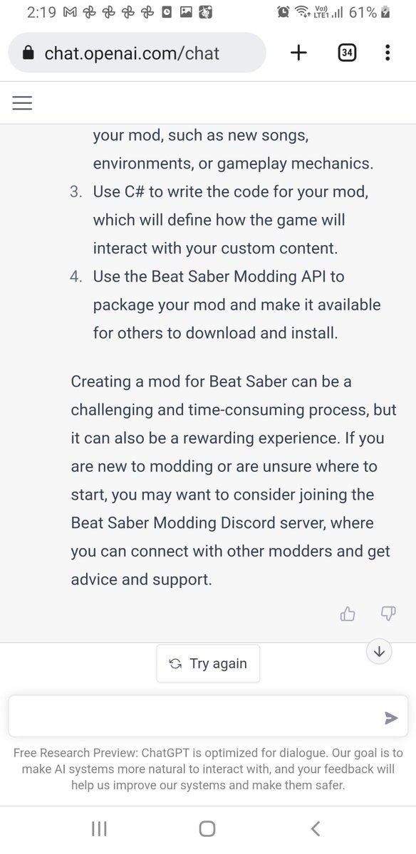 We, BSMG, made it into #ChatGPT s training data! #BeatSaber modders don't have to worry about being replaced anytime soon.