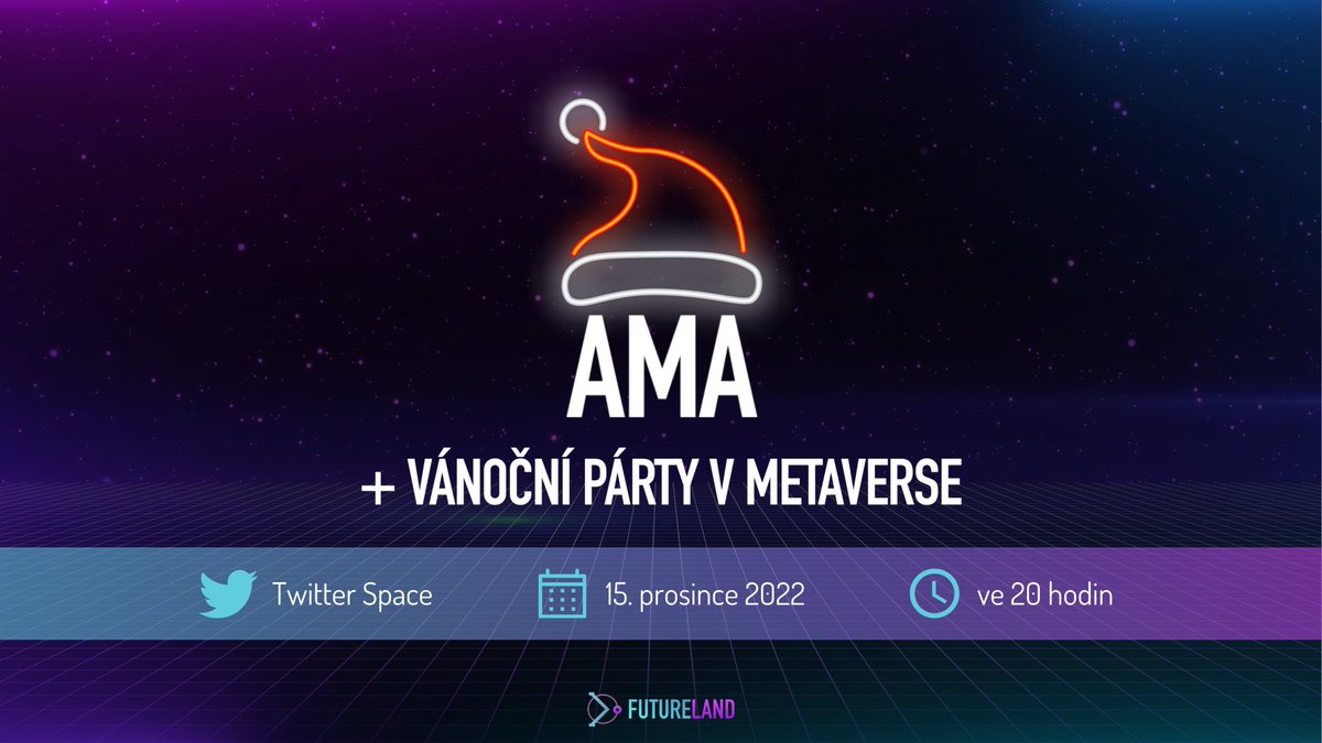 futureland_io's tweet photo. Zveme vás na AMA FUTURELANDU s @metapavel + Vánoční párty v metaverse!❄️ 
Těšit se můžete na novinky ohledně projektu a POAP 👀

AMA se uskuteční od 20 hodin rámci Twitter space
📍https://t.co/a5SRNrMqwB

Poté bude následovat Vánoční párty v metaverse
📍https://t.co/9VZOqxU0Qf https://t.co/8u85MFmK5S