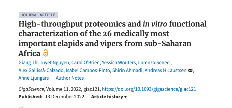 We have a new paper characterising the #venoms of 26 of sub-Saharan Africa’s deadliest #snakes, published in <a href="/GigaScience/">GigaScience</a> today! ⤵️ 1/8 doi.org/10.1093/gigasc…